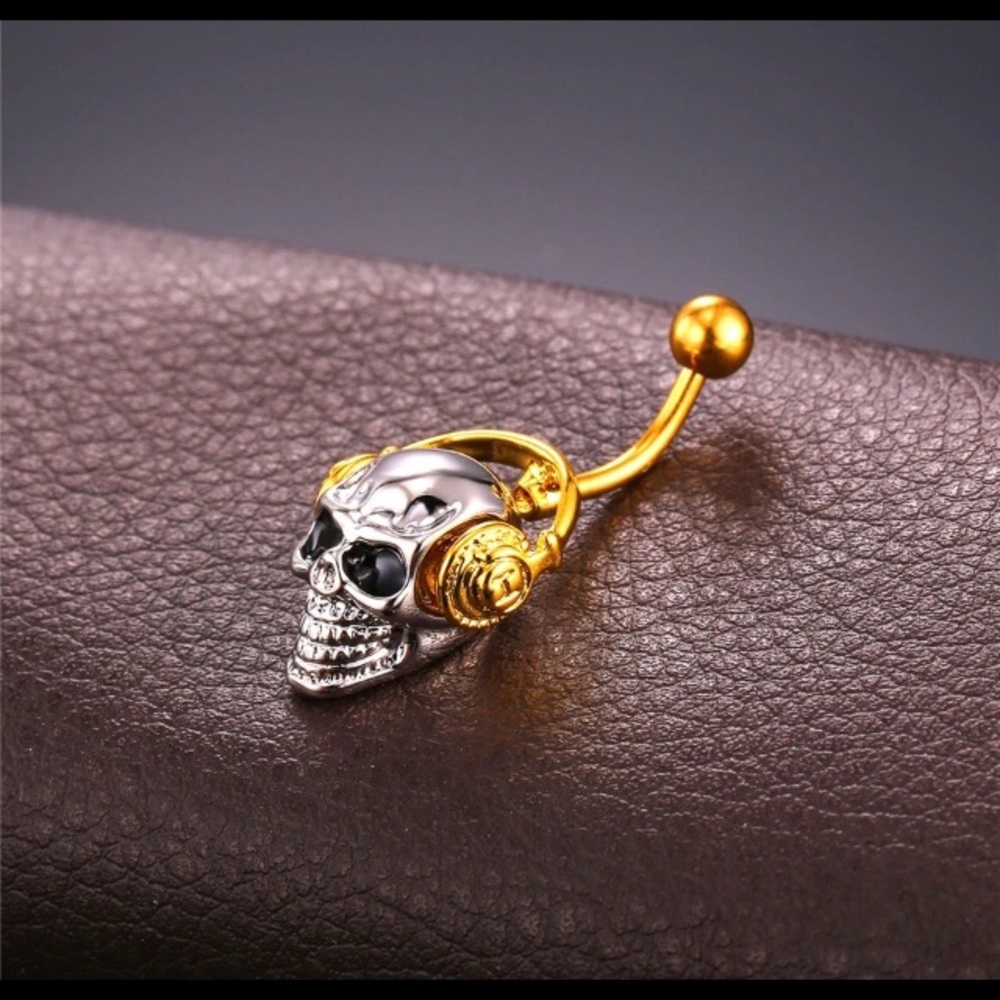 💀Skull belly ring,skull with headphones,skull